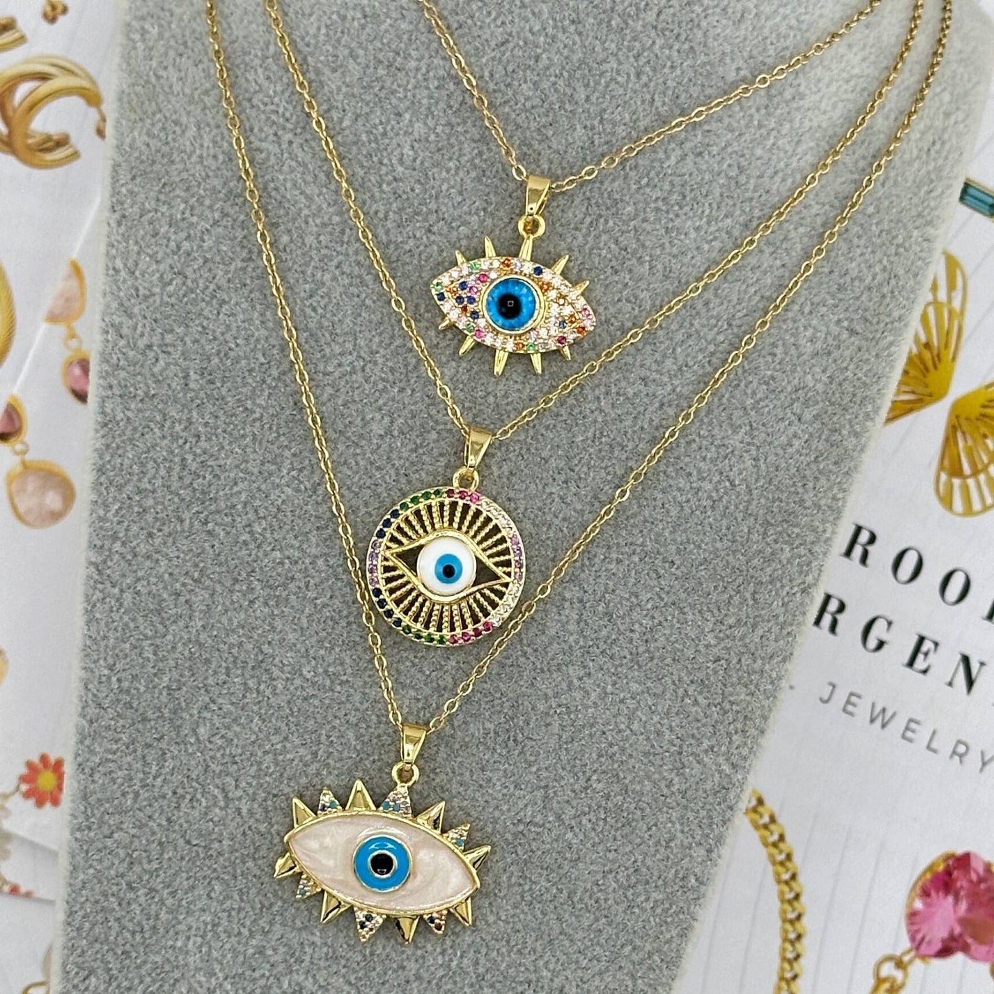 18K gold plated Stainless steel  evil eye necklace, Intensity