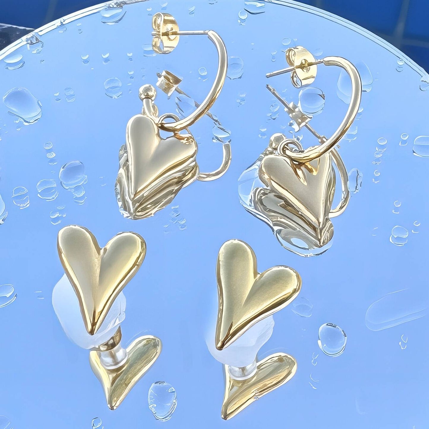 18K gold plated Stainless steel  Hearts earrings, Intensity