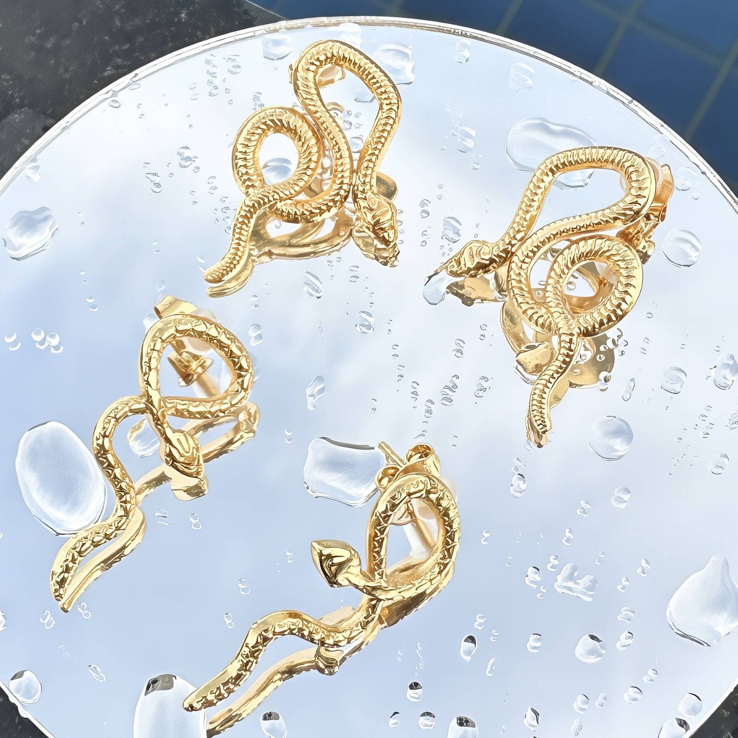 18K gold plated Stainless steel  Snakes earrings, Intensity