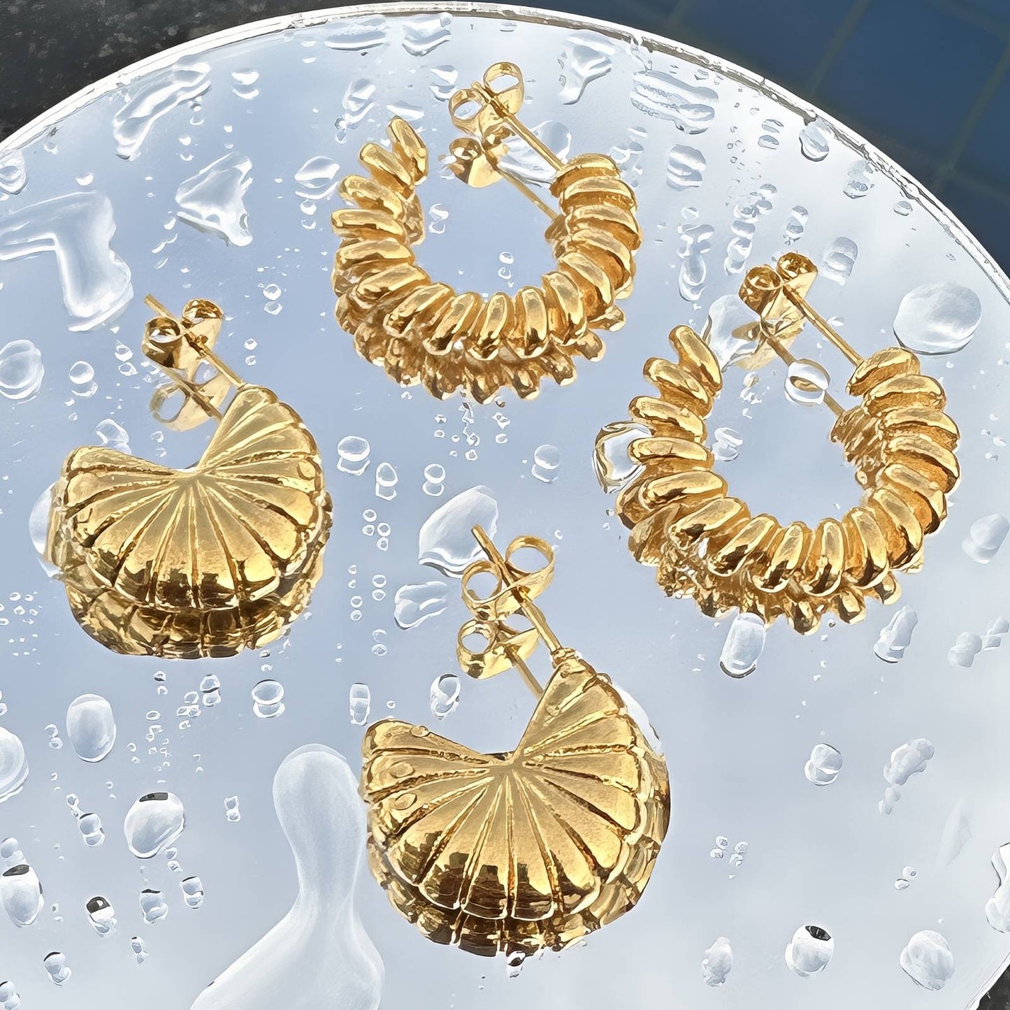 18K gold plated Stainless steel  Spiral earrings, Intensity