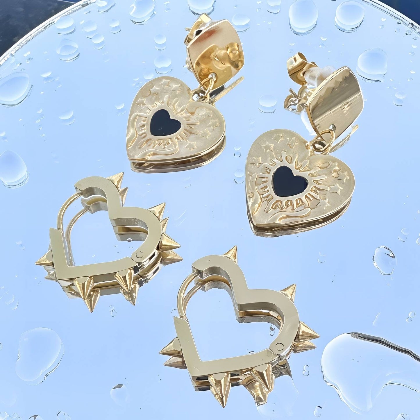 18K gold plated Stainless steel  Heart earrings, Intensity