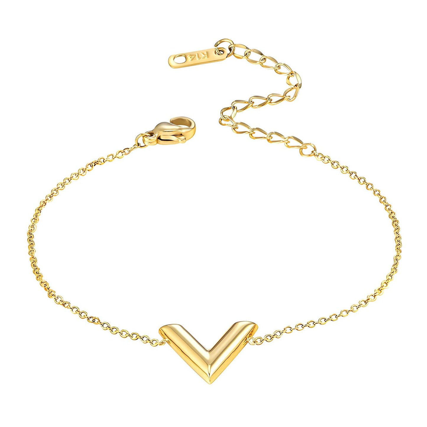 18K gold plated Stainless steel  Letter V bracelet, Intensity