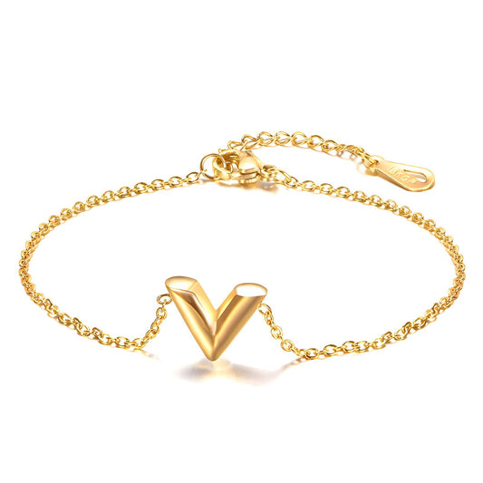 18K gold plated Stainless steel  Letter V bracelet, Intensity