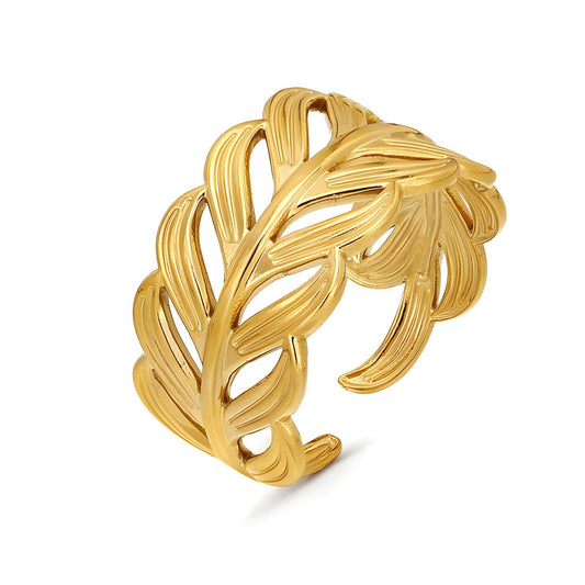 18K gold plated Stainless steel  Leafs finger ring, Intensity