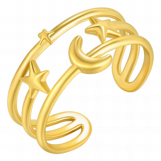 18K gold plated Stainless steel  Crescent and Star finger ring, Intensity