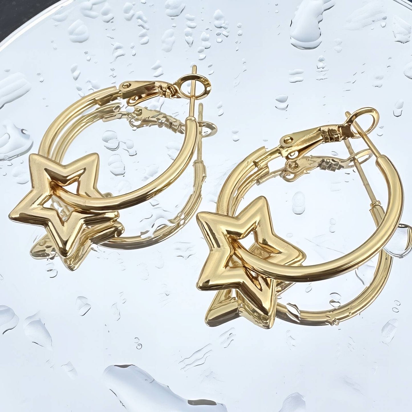 18K gold plated Stainless steel  Stars earrings, Intensity